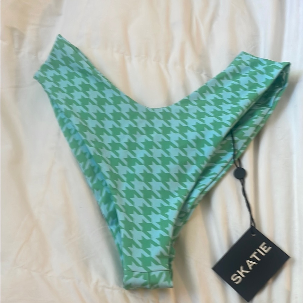 Skatie Green Houndstooth Bikini Bottom